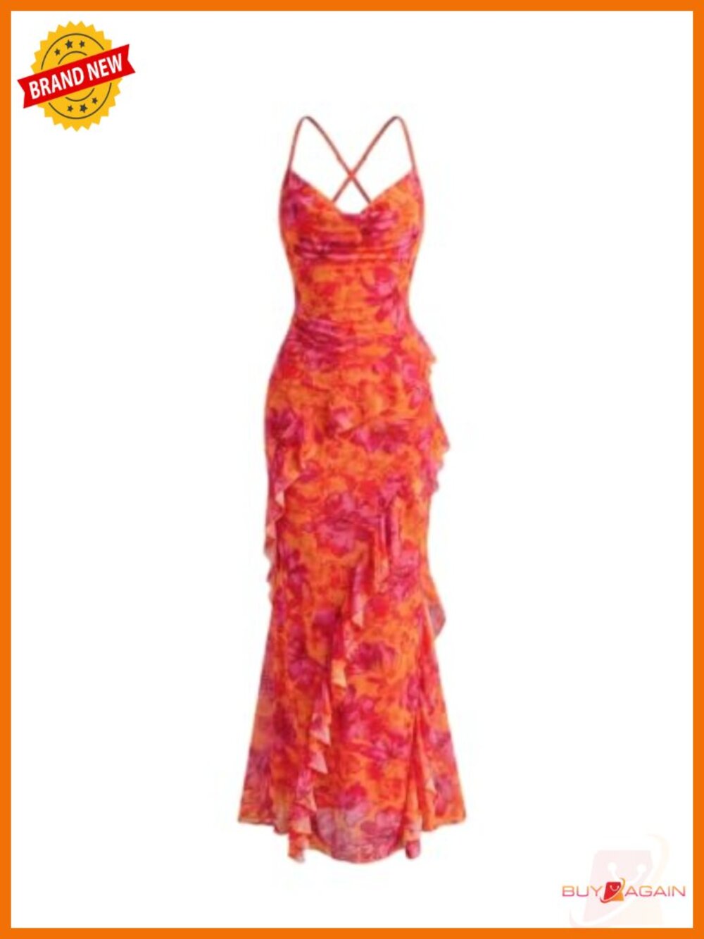 Floral Halter Bodycon Maxi Dress Ruffle Sleeveless Slim Fit Summer Party
